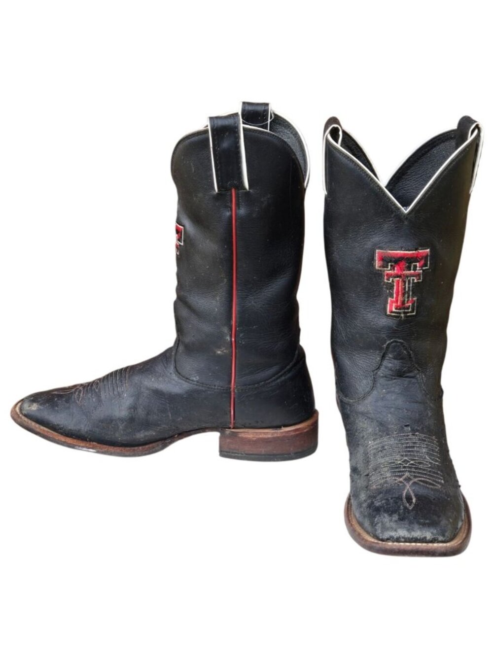 Nocona Texas Tech Cowboy Boots Black Leather Mens 8.5 D Distressed Western Wear